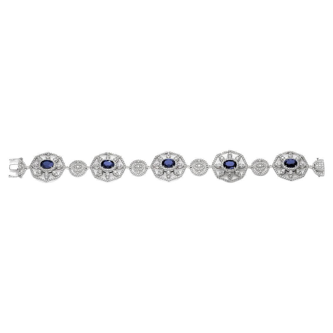 Diamond Sapphire White Gold Bracelet For Sale