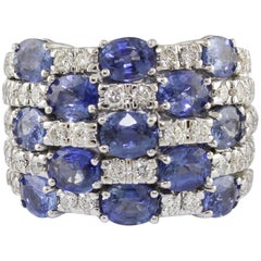 Diamond Sapphire White Gold Checkerboard  Ring