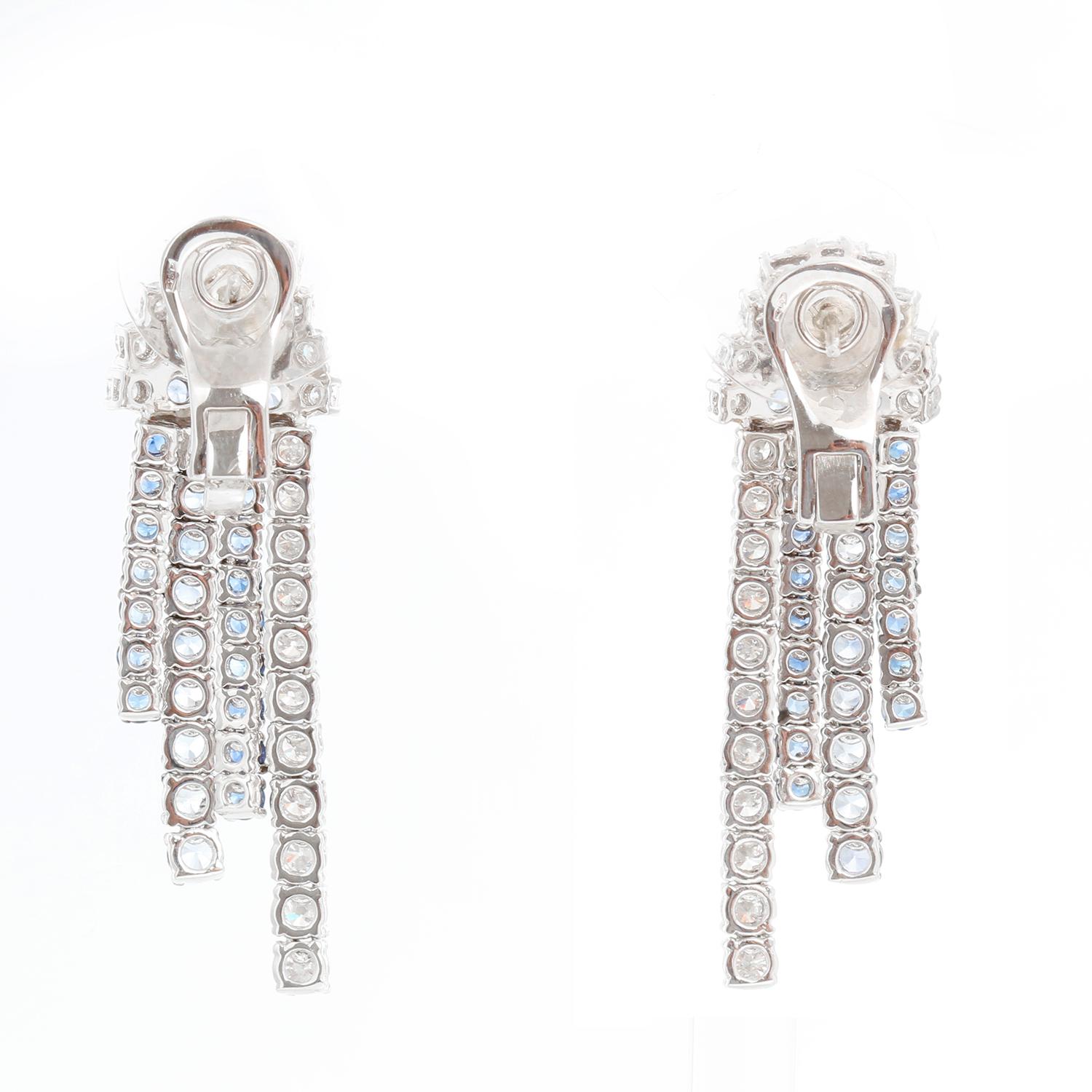 Diamond & Sapphire White Gold Earrings In Excellent Condition In Dallas, TX