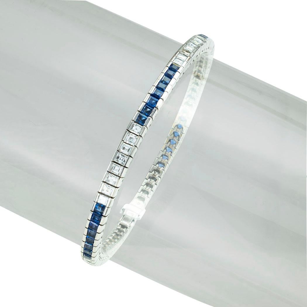 Diamond and sapphire white gold line bracelet circa 1980.*

ABOUT THIS ITEM:  #B-DJ125E. Scroll down for detailed specifications.  This diamond and sapphire white gold line bracelet is a stunning piece of jewelry that will surely make heads turn.