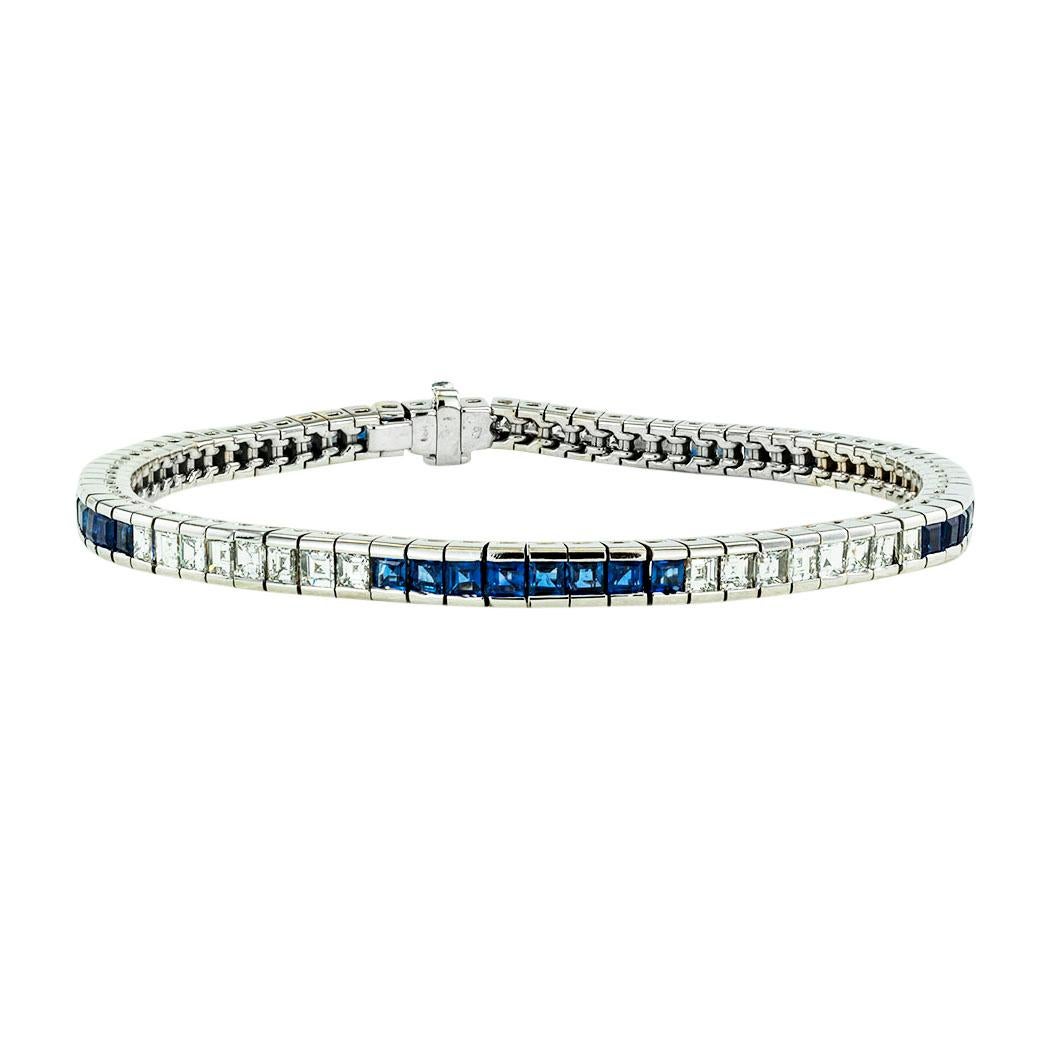 Contemporary Diamond Sapphire White Gold Line Bracelet