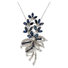 Diamond Sapphire White Gold Pendant Necklace