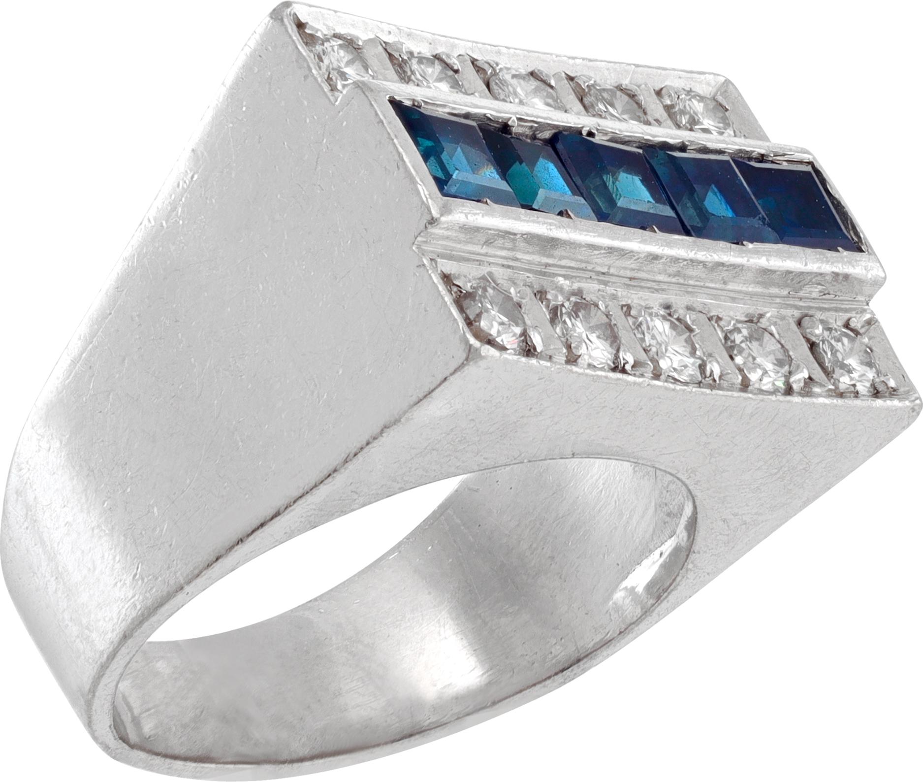 Diamond Sapphire White Gold Ring In Excellent Condition For Sale In Surfside, FL