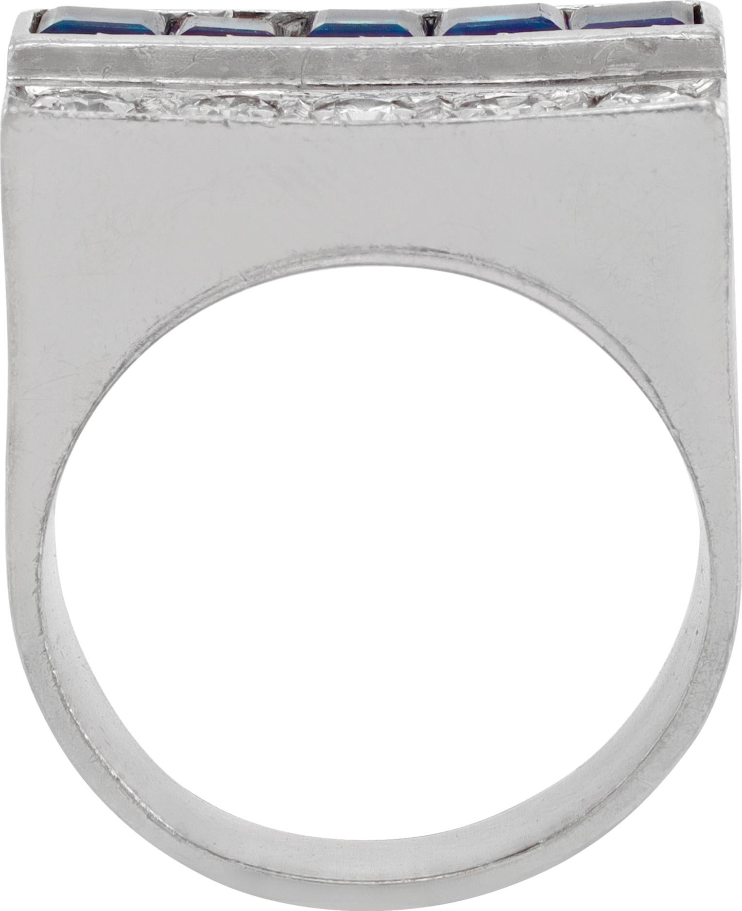 Men's Diamond Sapphire White Gold Ring For Sale