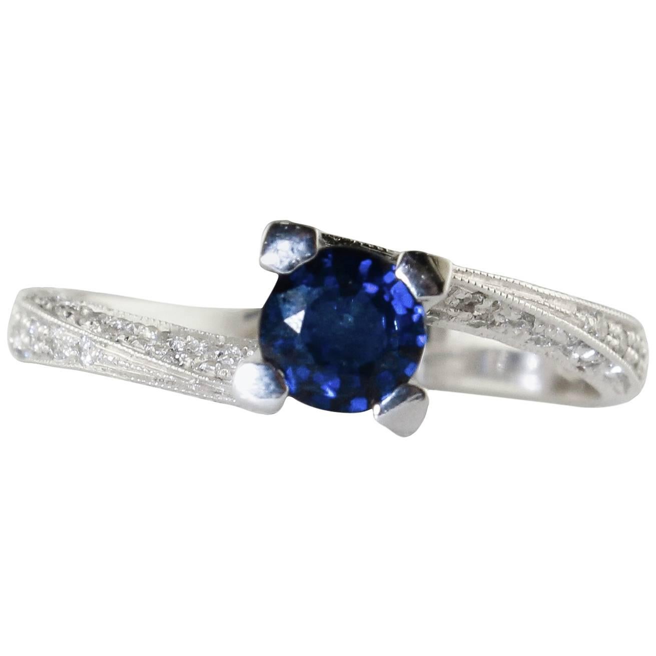 Diamond Sapphire White Gold Ring