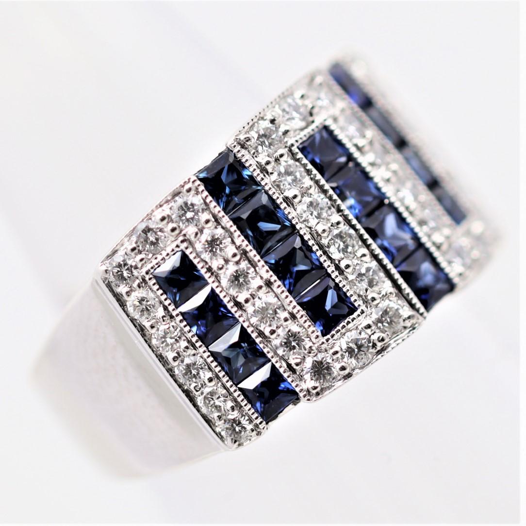 sapphire and diamond wide band ring