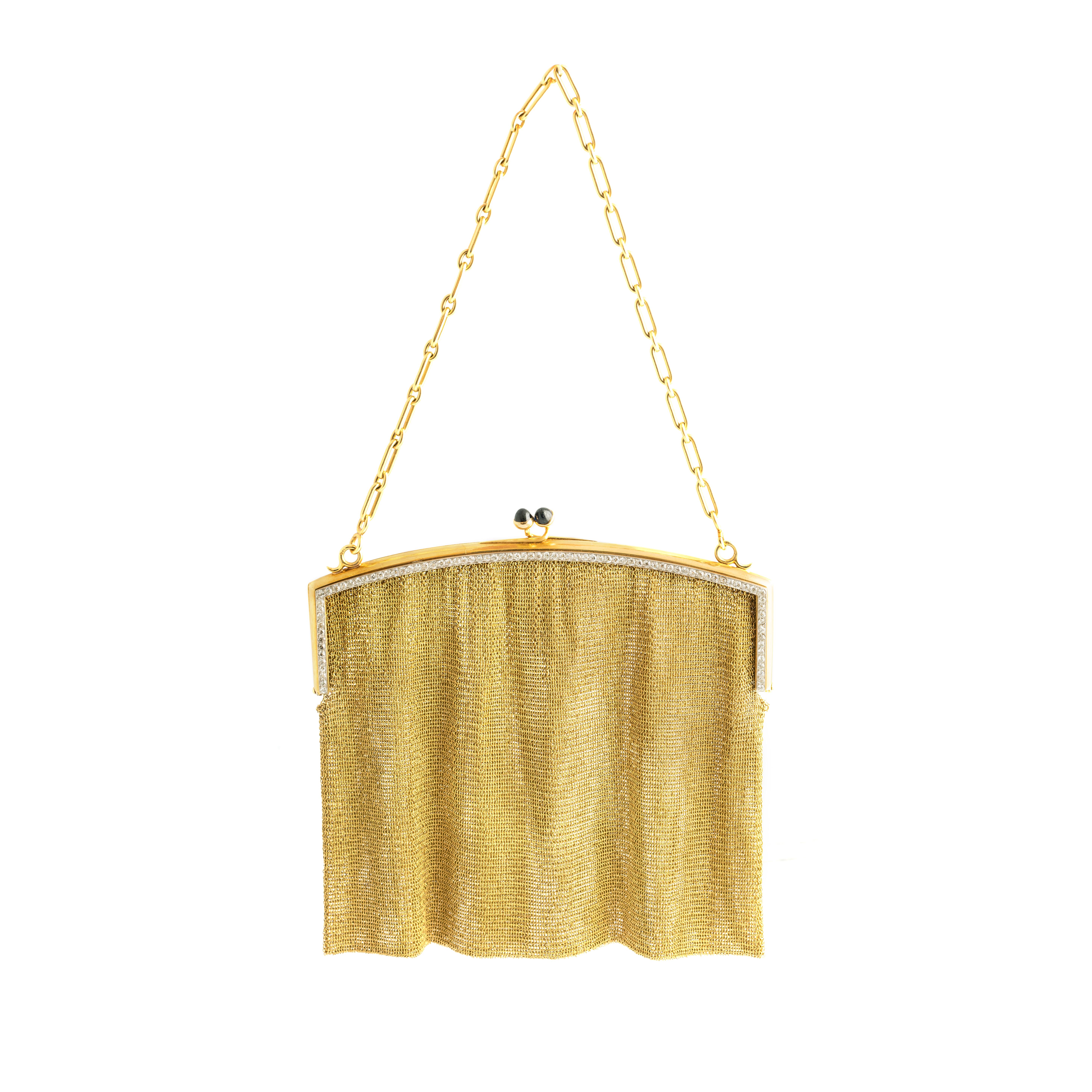 Women's or Men's Diamond Sapphire Yellow Gold 18k Evening Bag