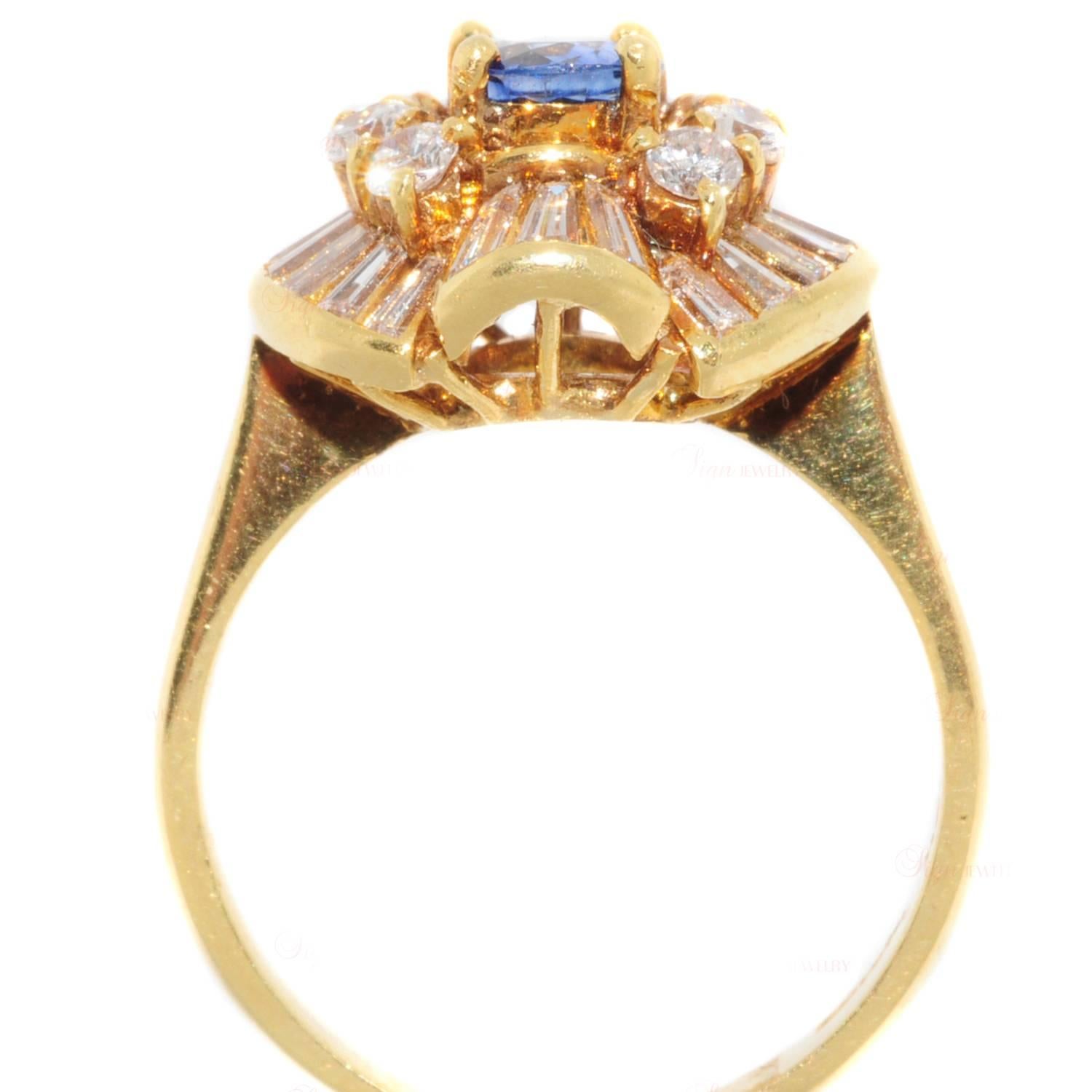 Mixed Cut Diamond Sapphire Yellow Gold Cocktail Ring For Sale