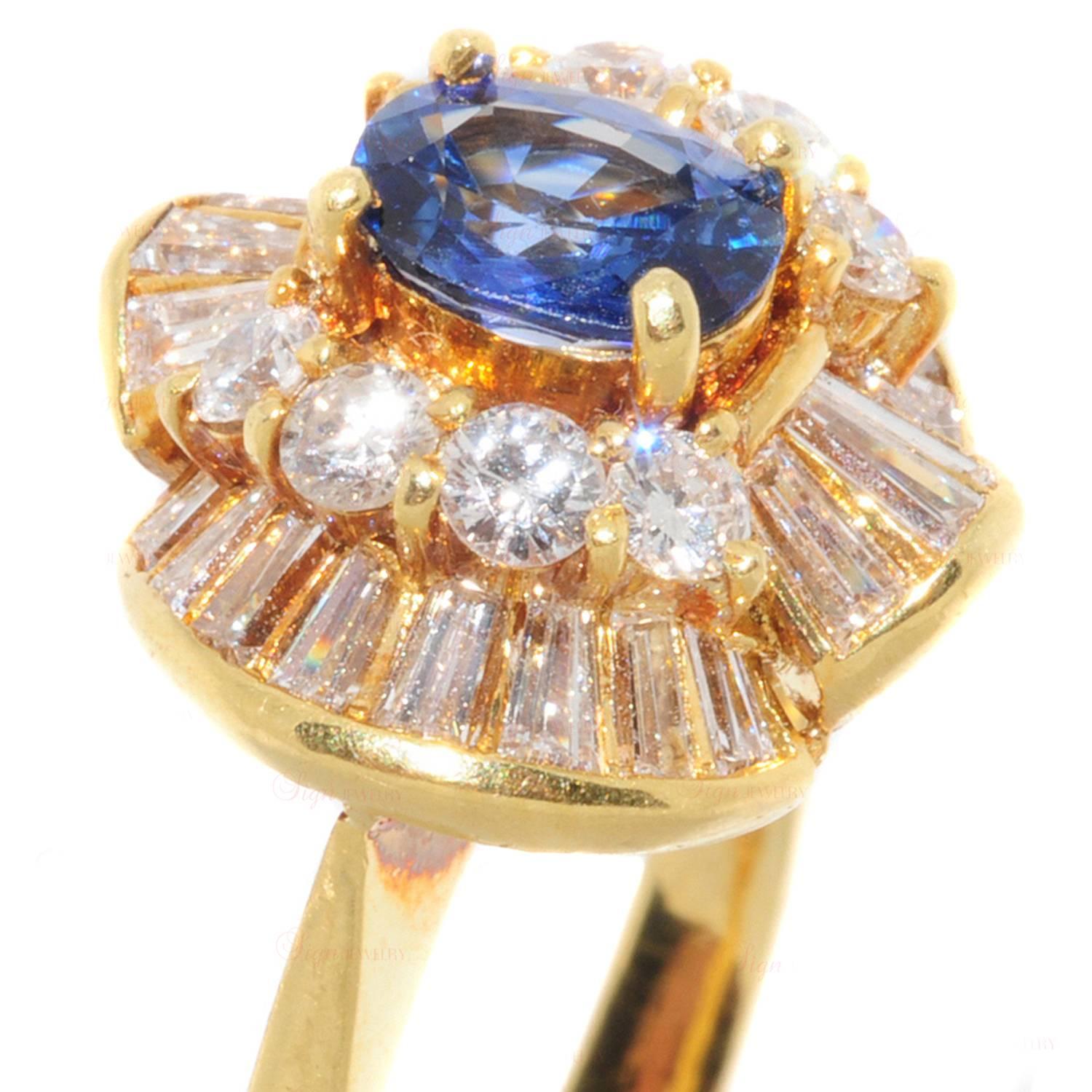 Women's Diamond Sapphire Yellow Gold Cocktail Ring For Sale