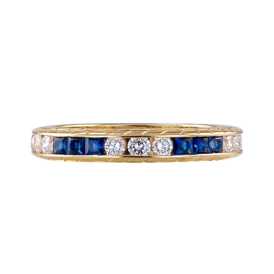 sapphire and diamond eternity ring yellow gold