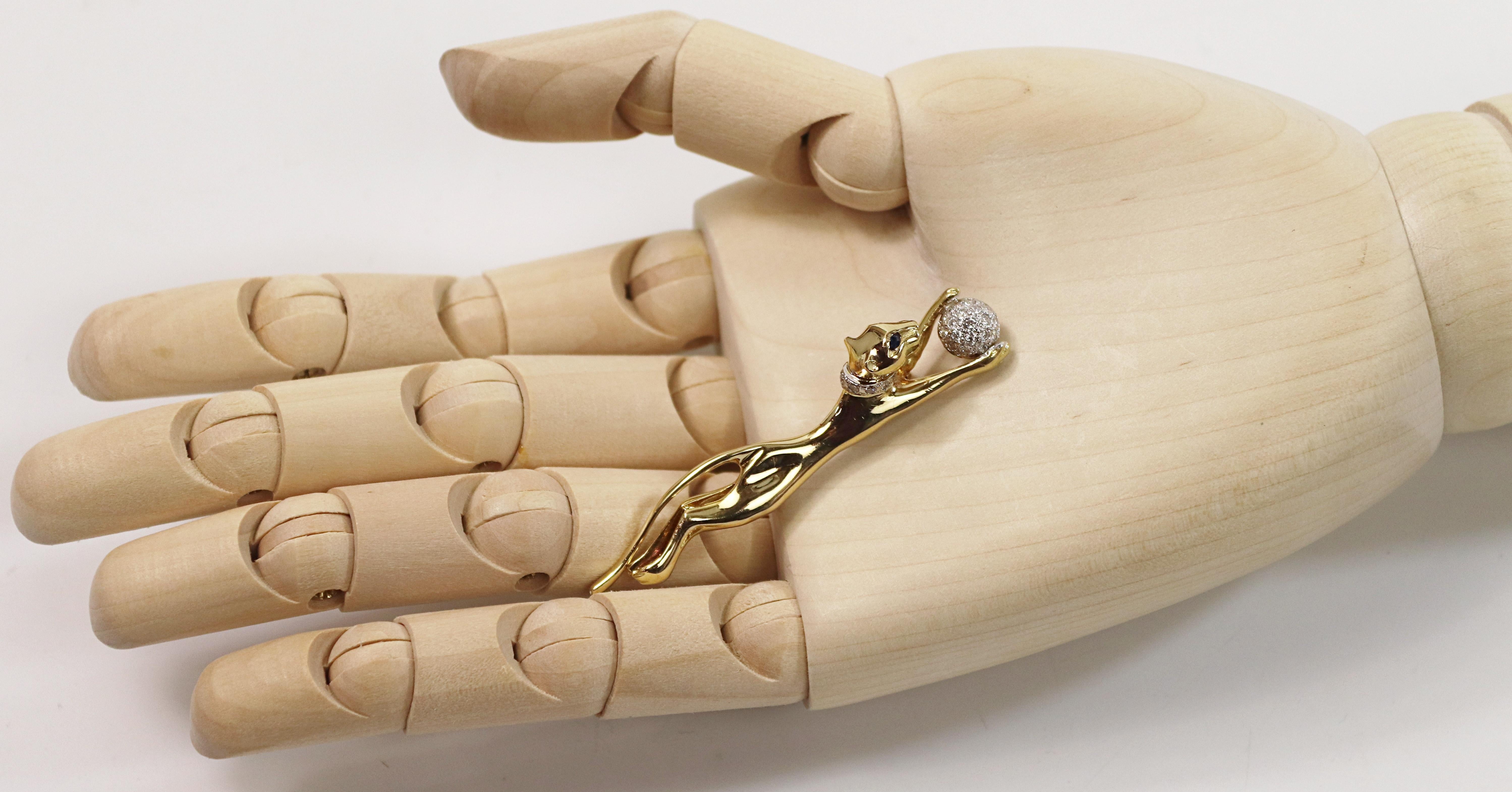 Diamond, Sapphire, Yellow Gold “Leopard” Brooch For Sale 2