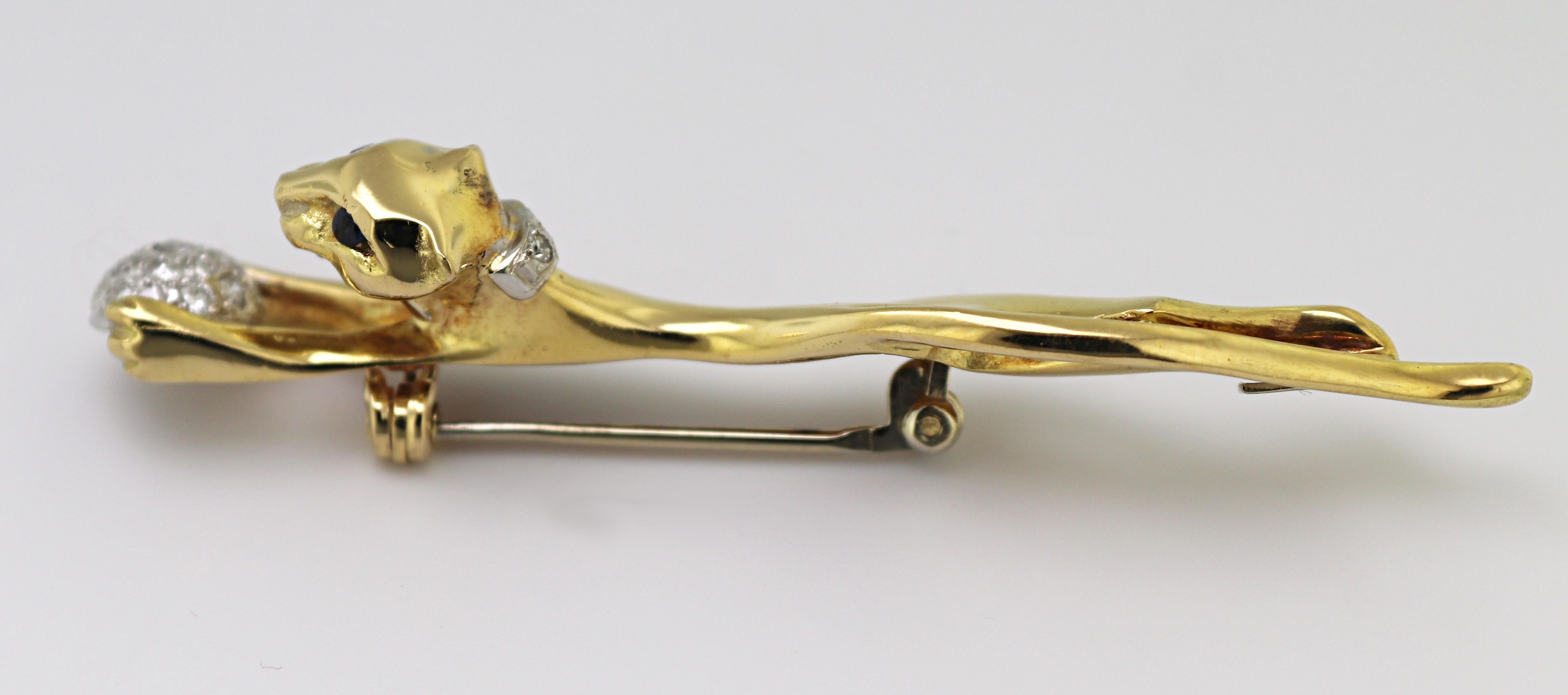 Diamond, Sapphire, Yellow Gold “Leopard” Brooch For Sale 4