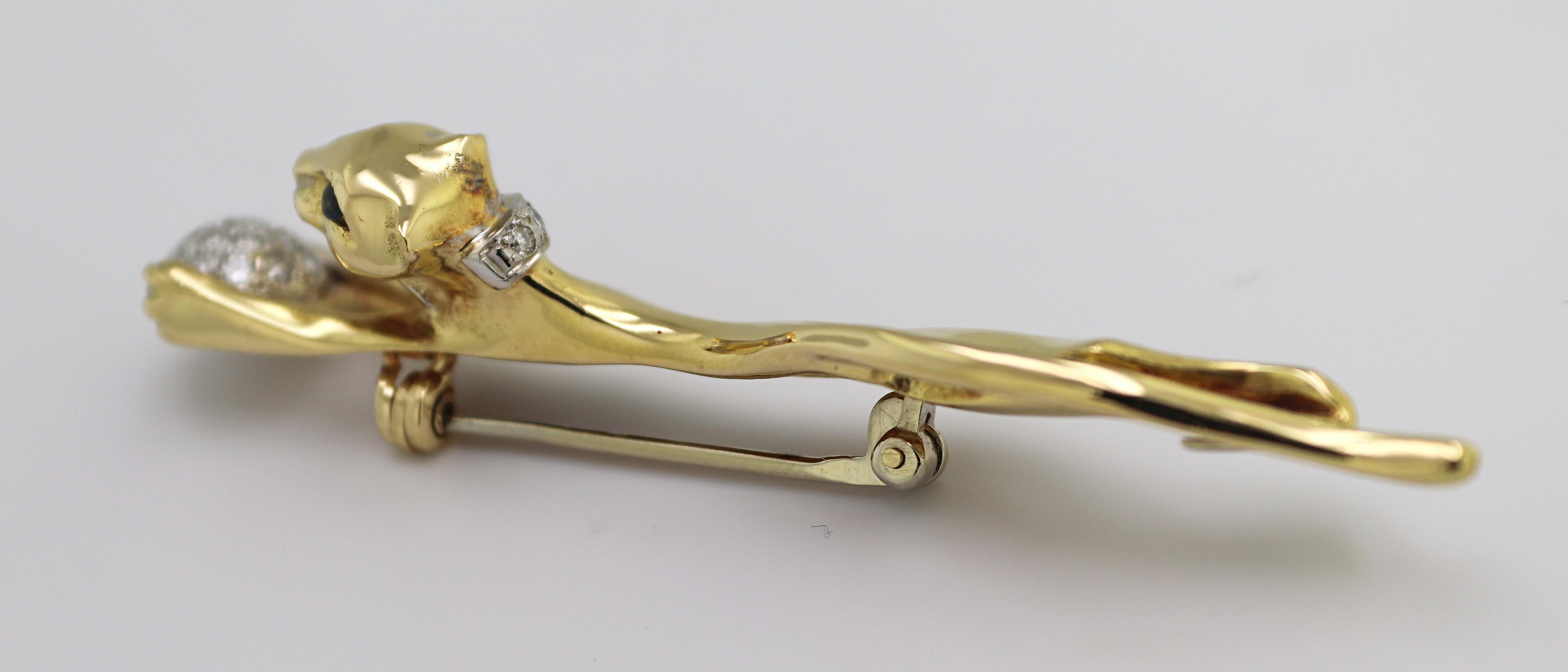 Diamond, Sapphire, Yellow Gold “Leopard” Brooch In Excellent Condition For Sale In Pleasant Hill, CA