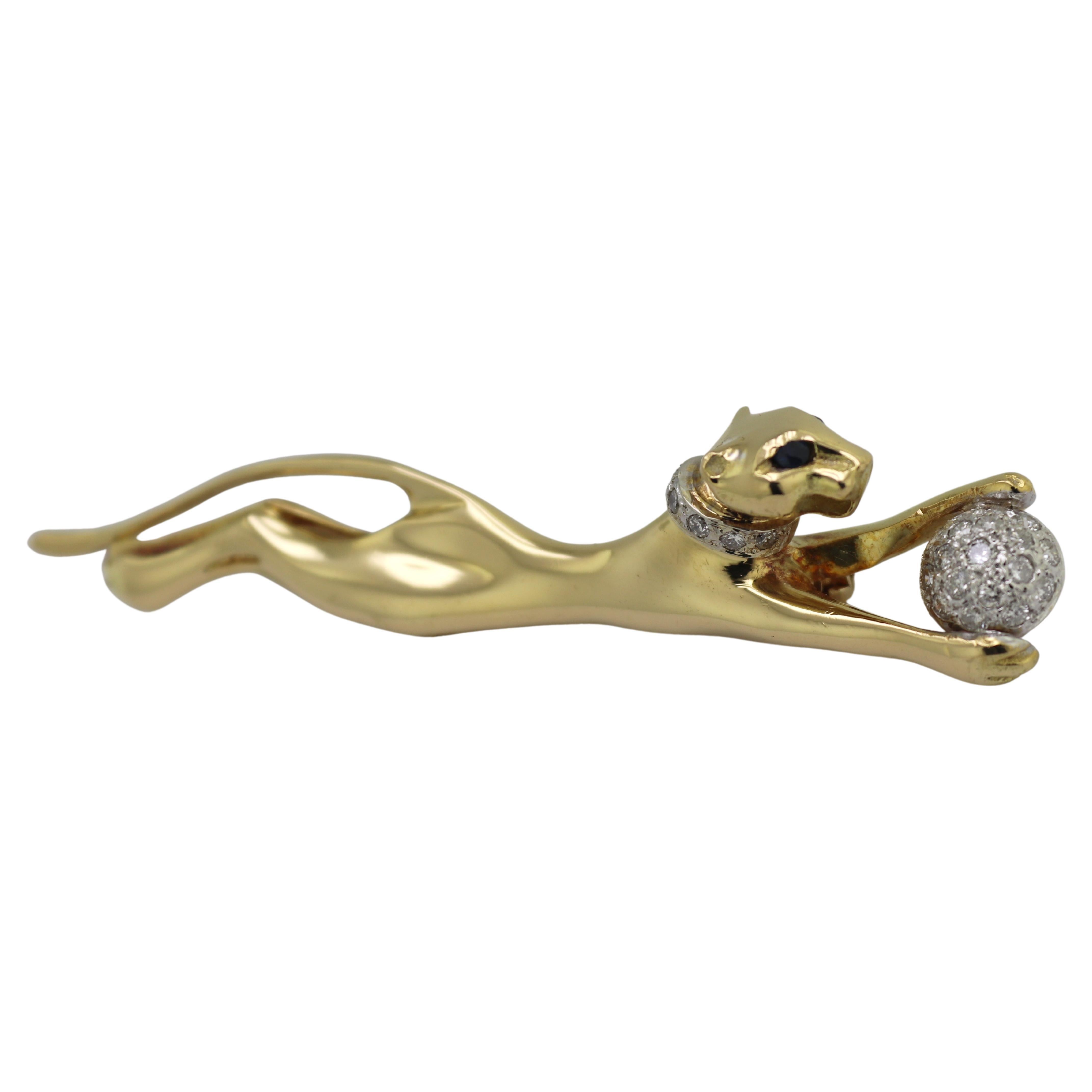 Diamond, Sapphire, Yellow Gold “Leopard” Brooch For Sale