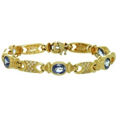 Diamond Sapphire Yellow Gold Link Bracelet