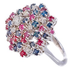 Diamond Sapphires Rubyes 18 kt White Gold Ring
