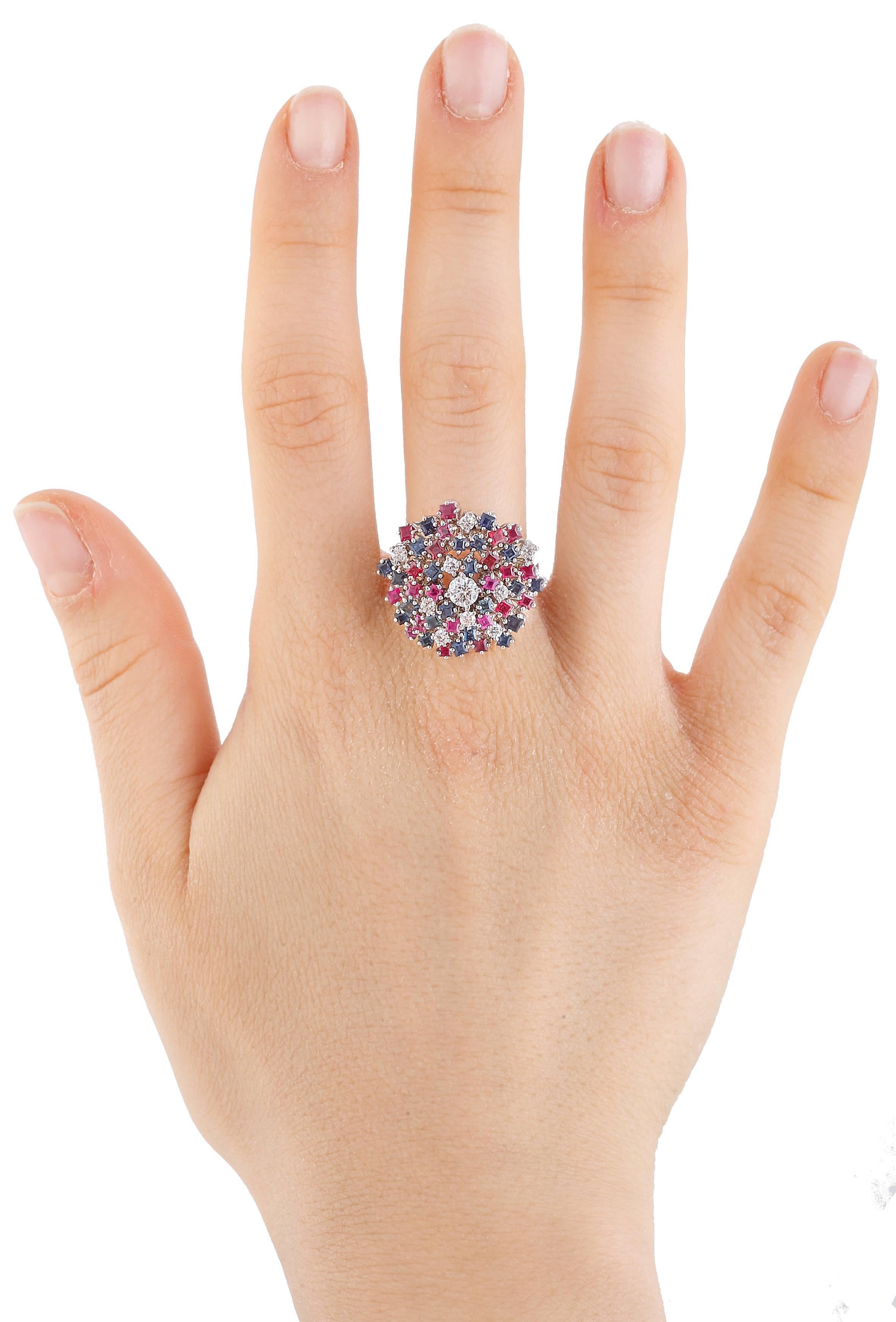 Diamond Sapphires Rubyes 18 kt White Gold Ring In Good Condition In Marcianise, Marcianise (CE)