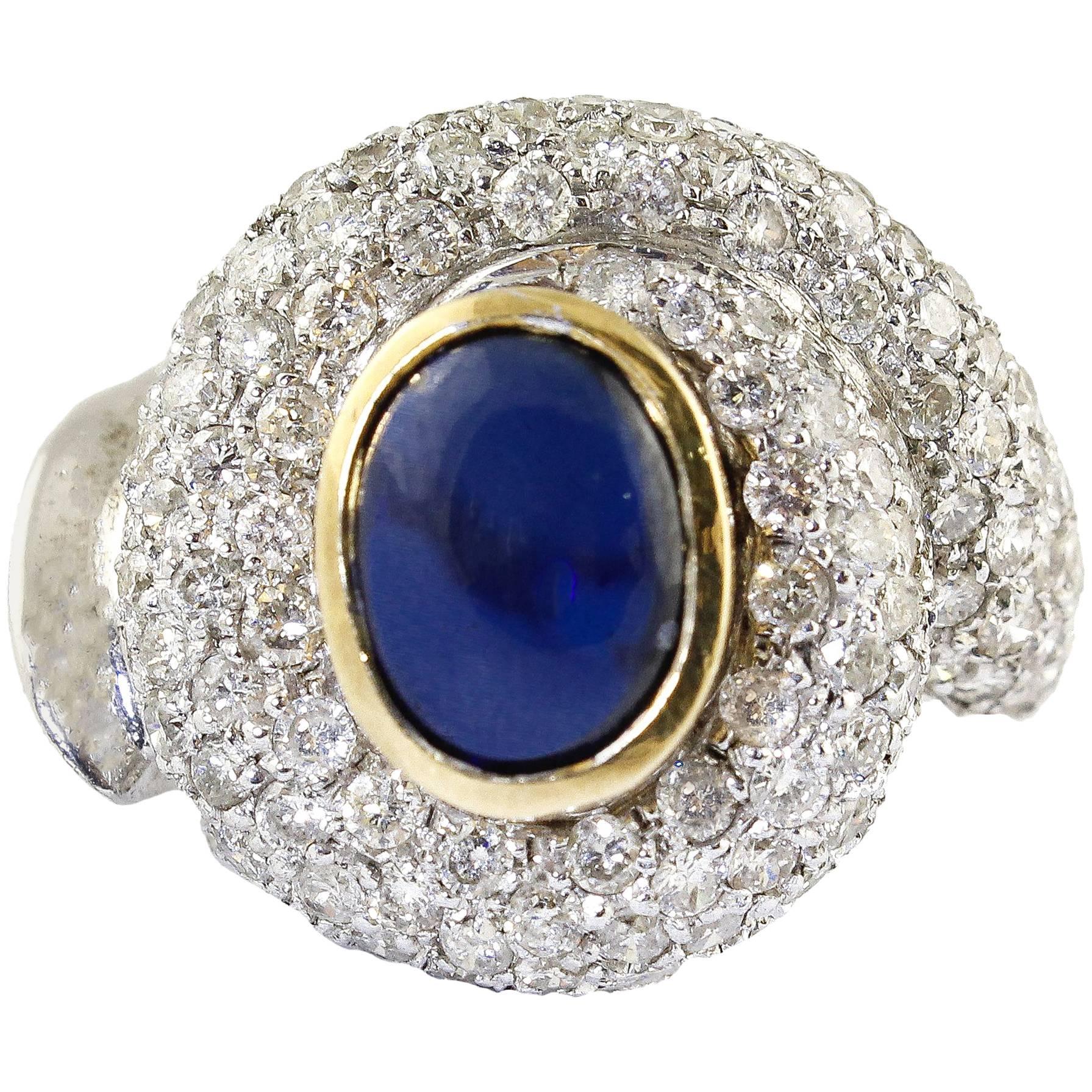 Diamond Sapphires White Gold Ring For Sale