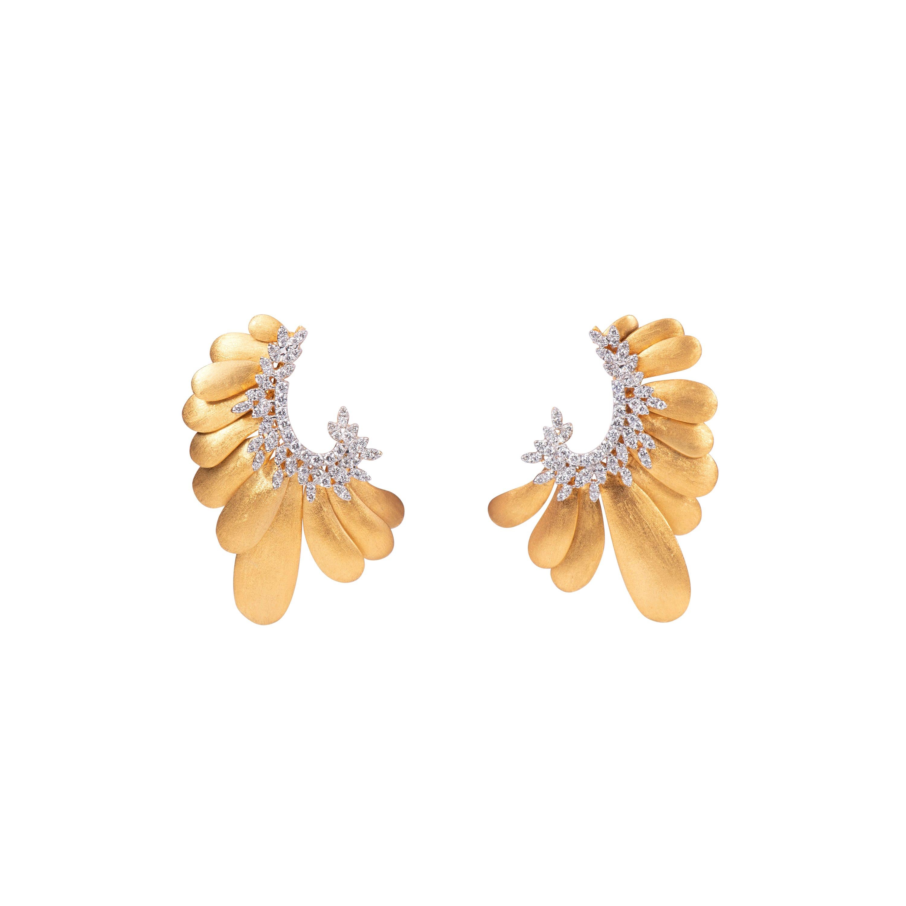 Diamond Satin Leaf Gold Earring For Sale