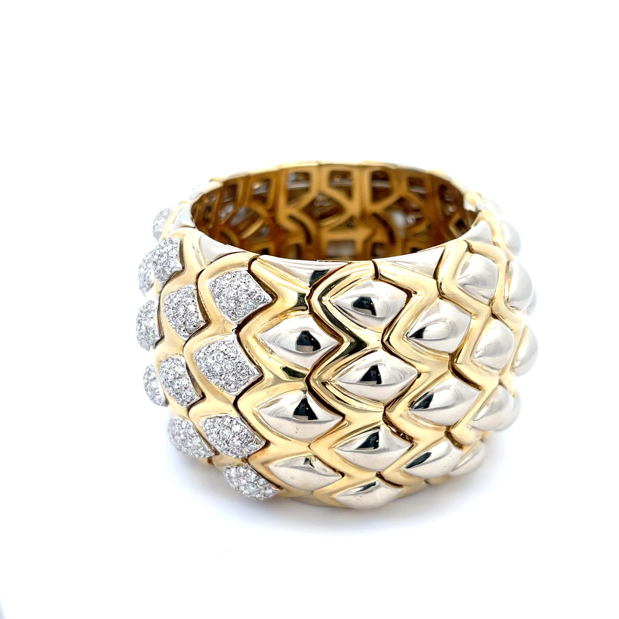 Women's Diamond Scale Cuff 18K White and Yellow Gold For Sale