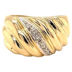 Diamond Scalloped Wide 14K Gold Ring 14k Yellow and White Gold