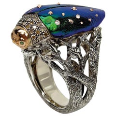 Diamond Scarab Stars Ring in Sterling Silver 18 Karat Gold Amethyst and Sapphire