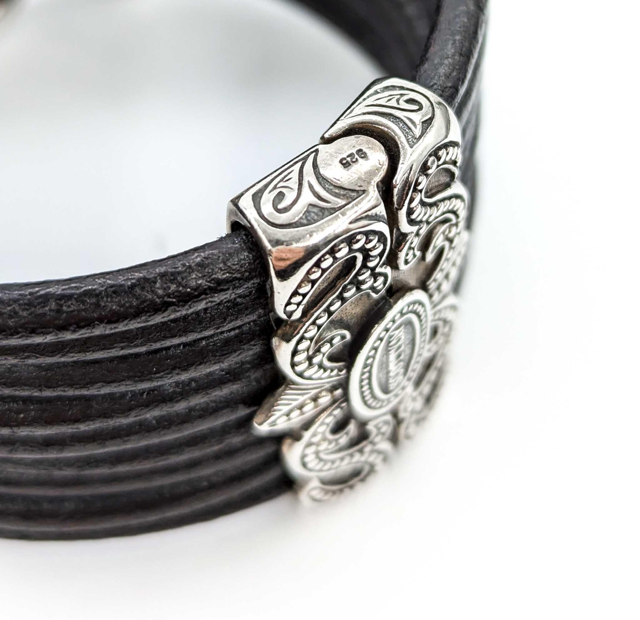 Diamond Scott Kay Bracelet in Sterling Silver & Leather In Excellent Condition In Bloomington, MN