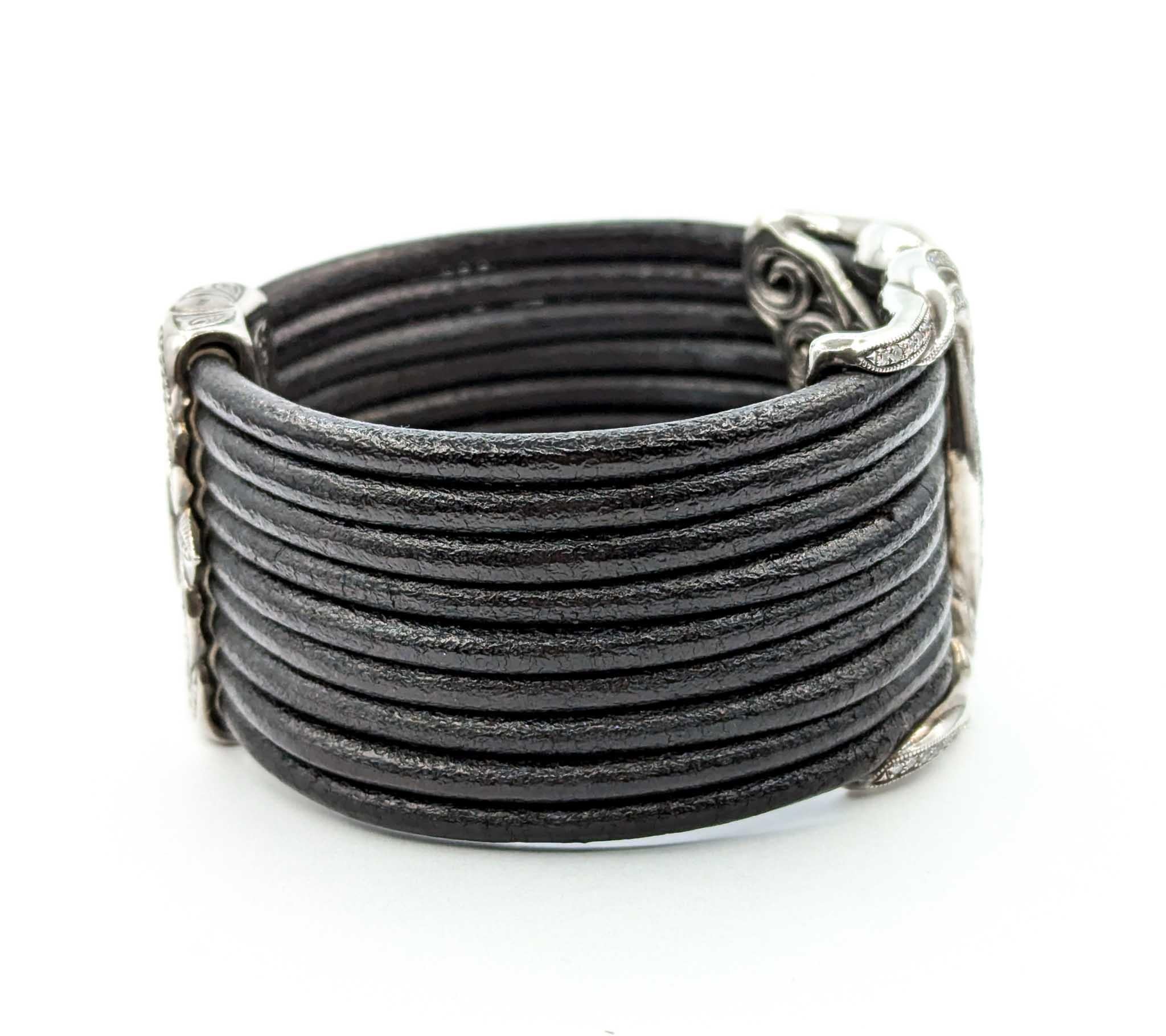 Diamond Scott Kay Bracelet in Sterling Silver & Leather 2
