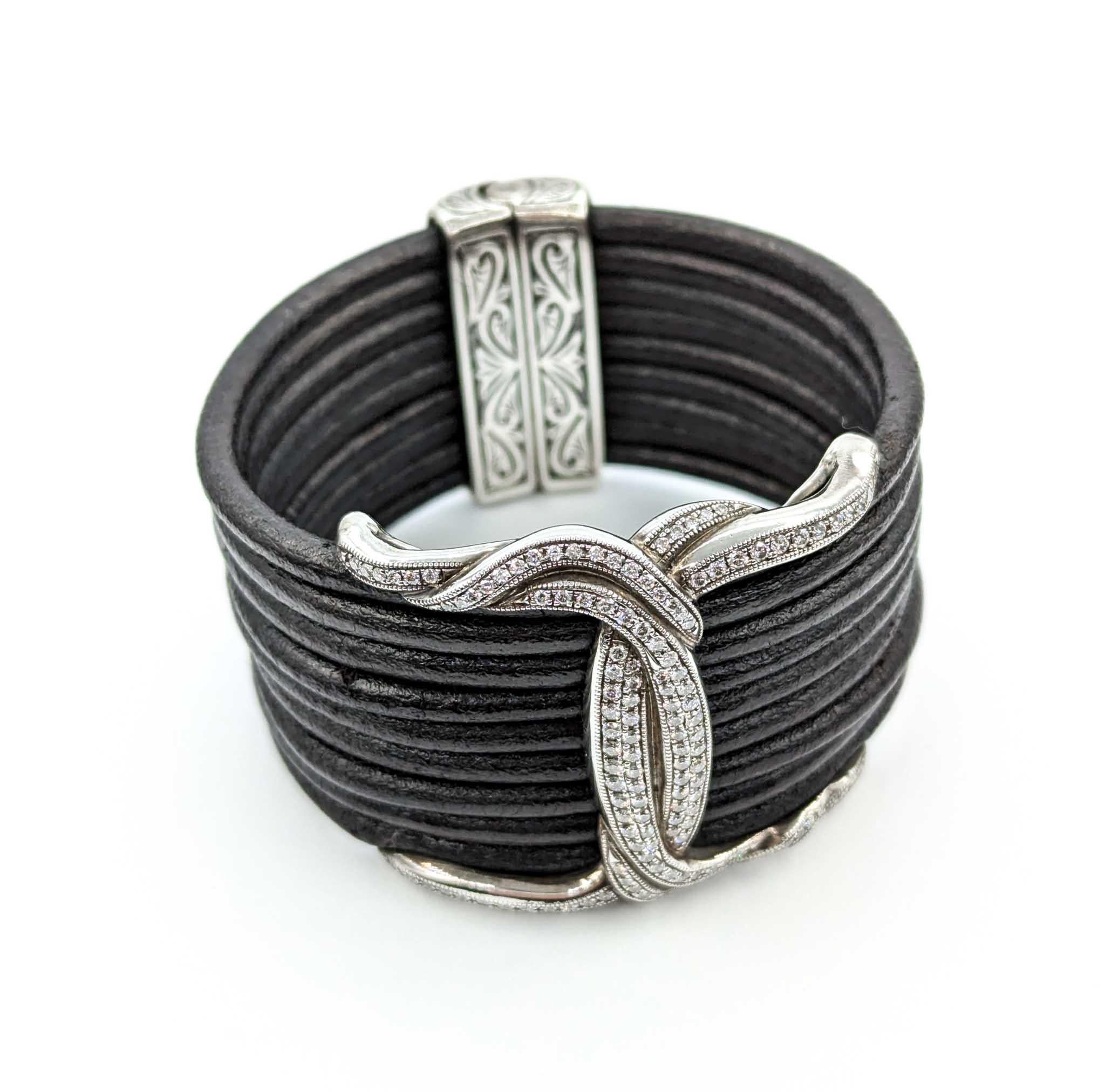 Diamond Scott Kay Bracelet in Sterling Silver & Leather 4