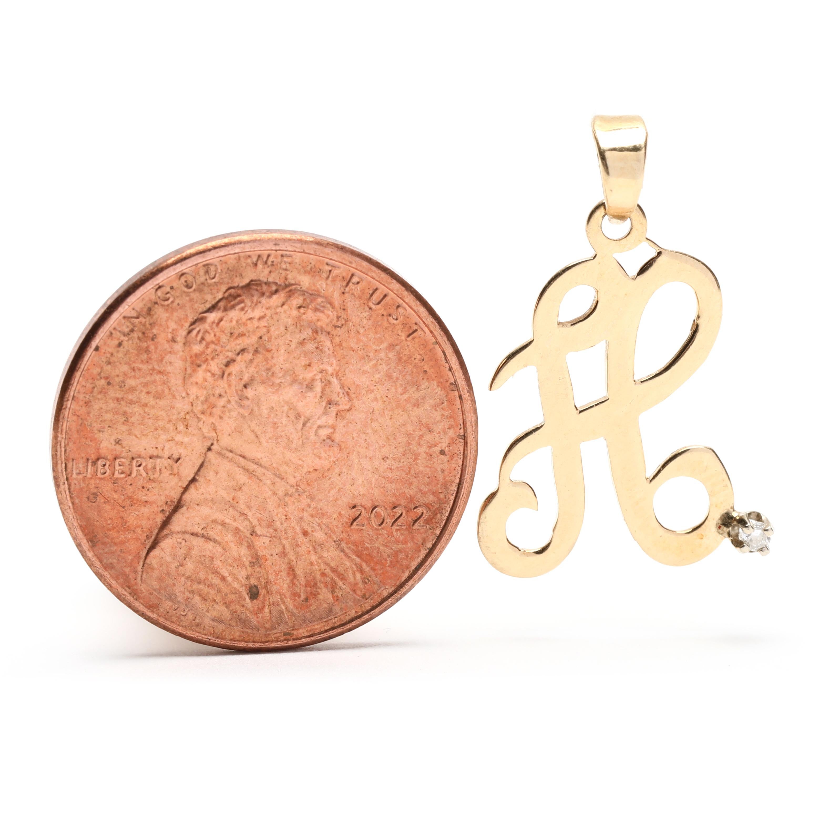 This 14K yellow gold initial charm is perfect for adding a personalized touch to any necklace or bracelet. The diamond script letter A is 3/4 inch in length and is flat in design. This elegant and timeless gold initial charm is the perfect way to