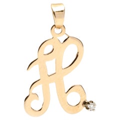 Vintage Diamond Script a Initial Charm, 14k Yellow Gold, Flat Initial A