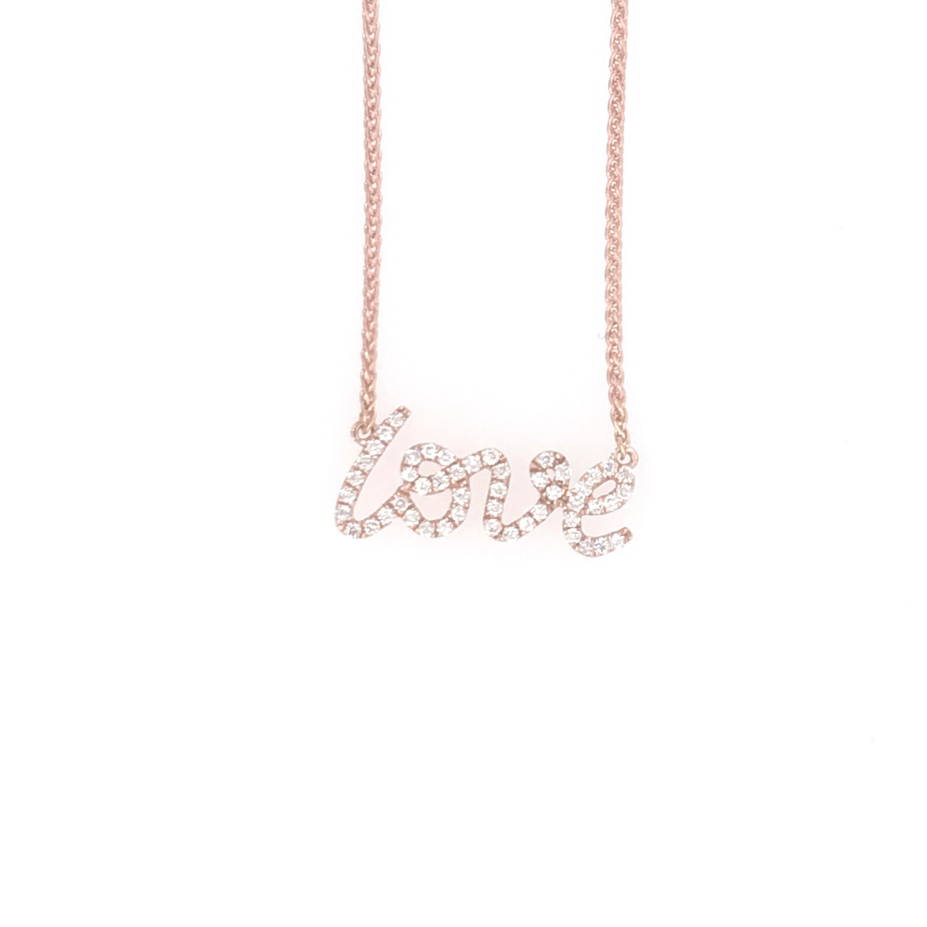 18K Rose Gold necklace featuring a diamond LOVE weighing 0.16 carats. 
2.3 grams
Great for layering!
