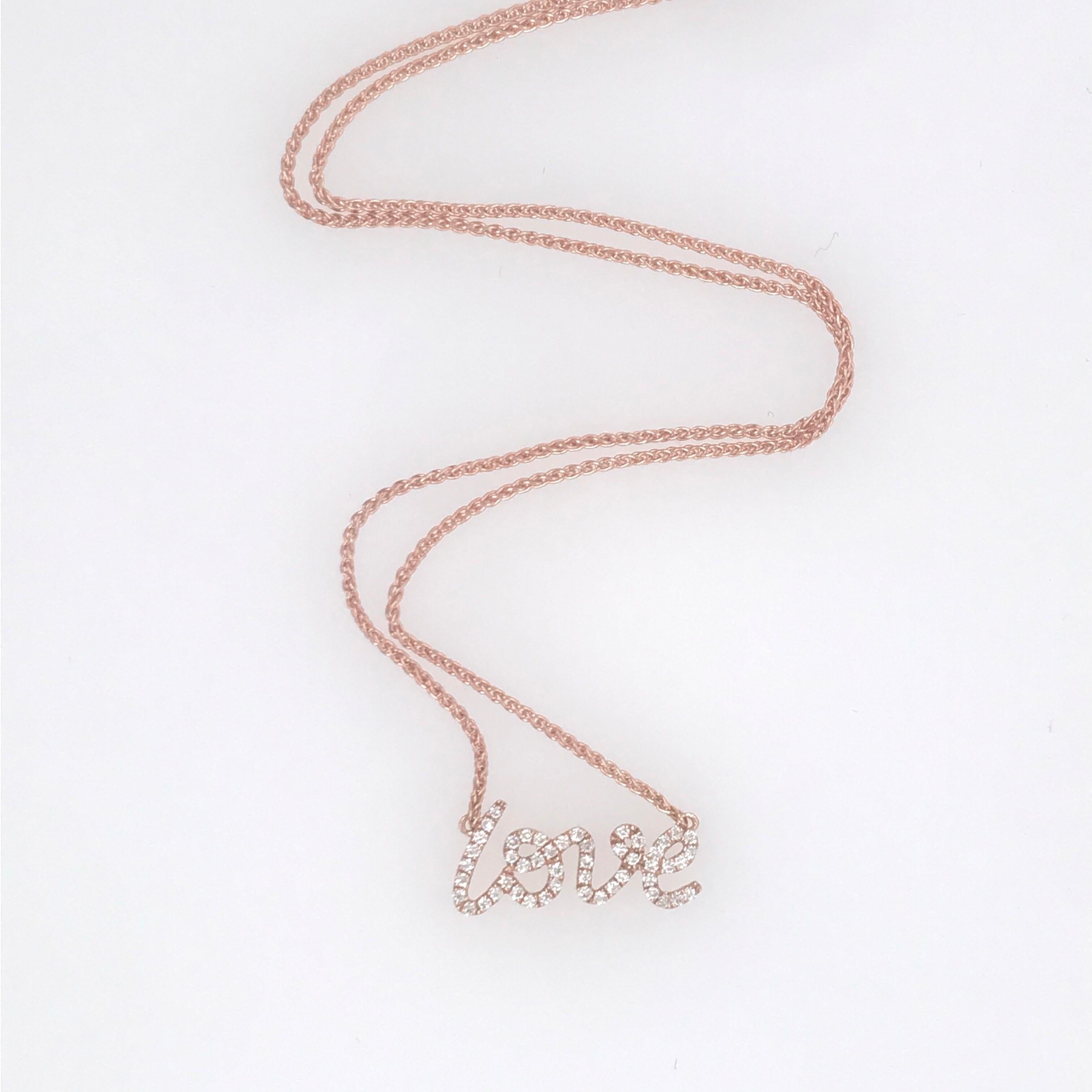 Contemporary Diamond Script LOVE Pendant Necklace 0.16 Carat 18 Karat For Sale