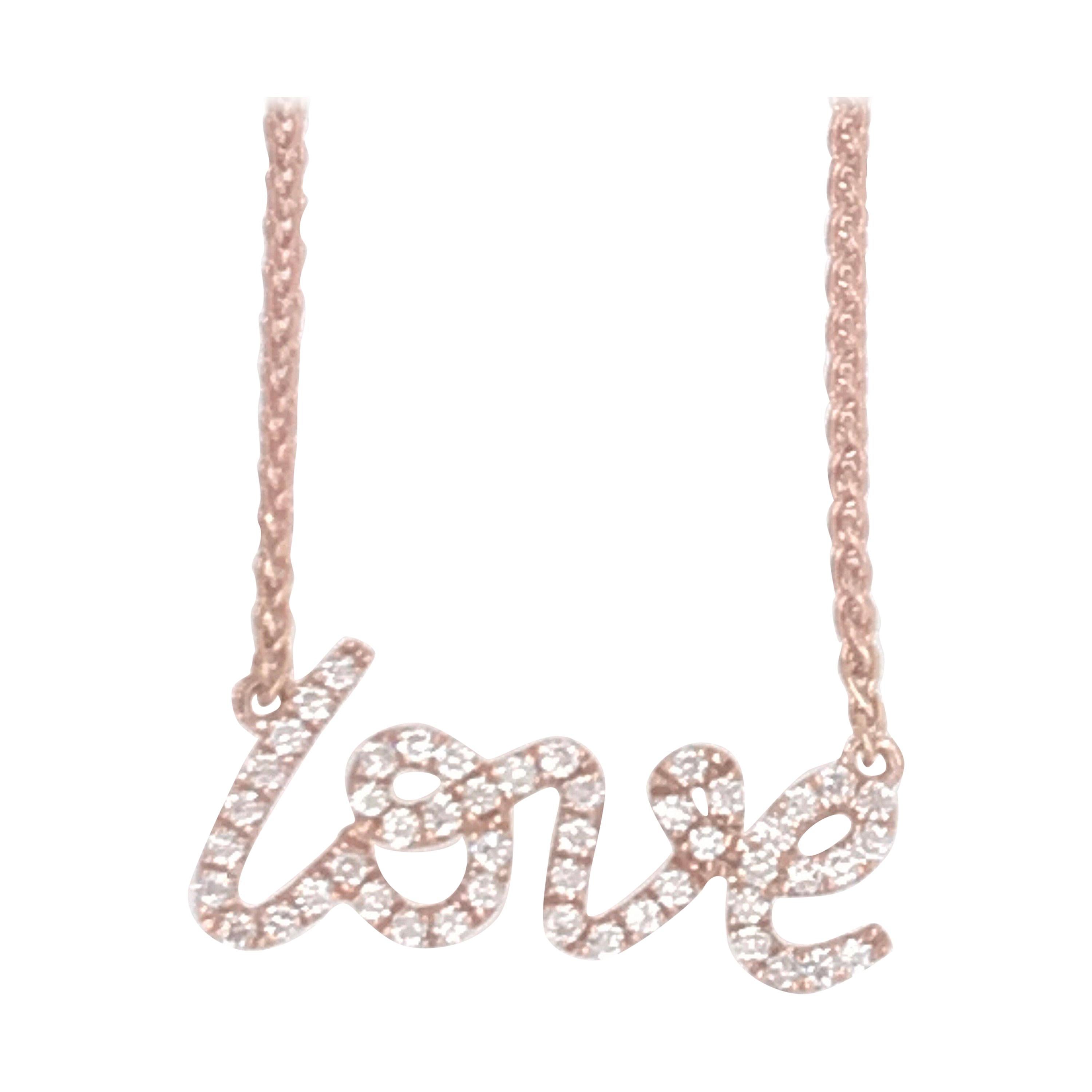 Diamond Script LOVE Pendant Necklace 0.16 Carat 18 Karat