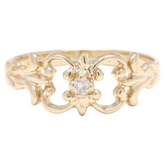 Diamond Scroll Band, 14K Yellow Gold, Ring Size 5.75, Filigree Diamond Band
