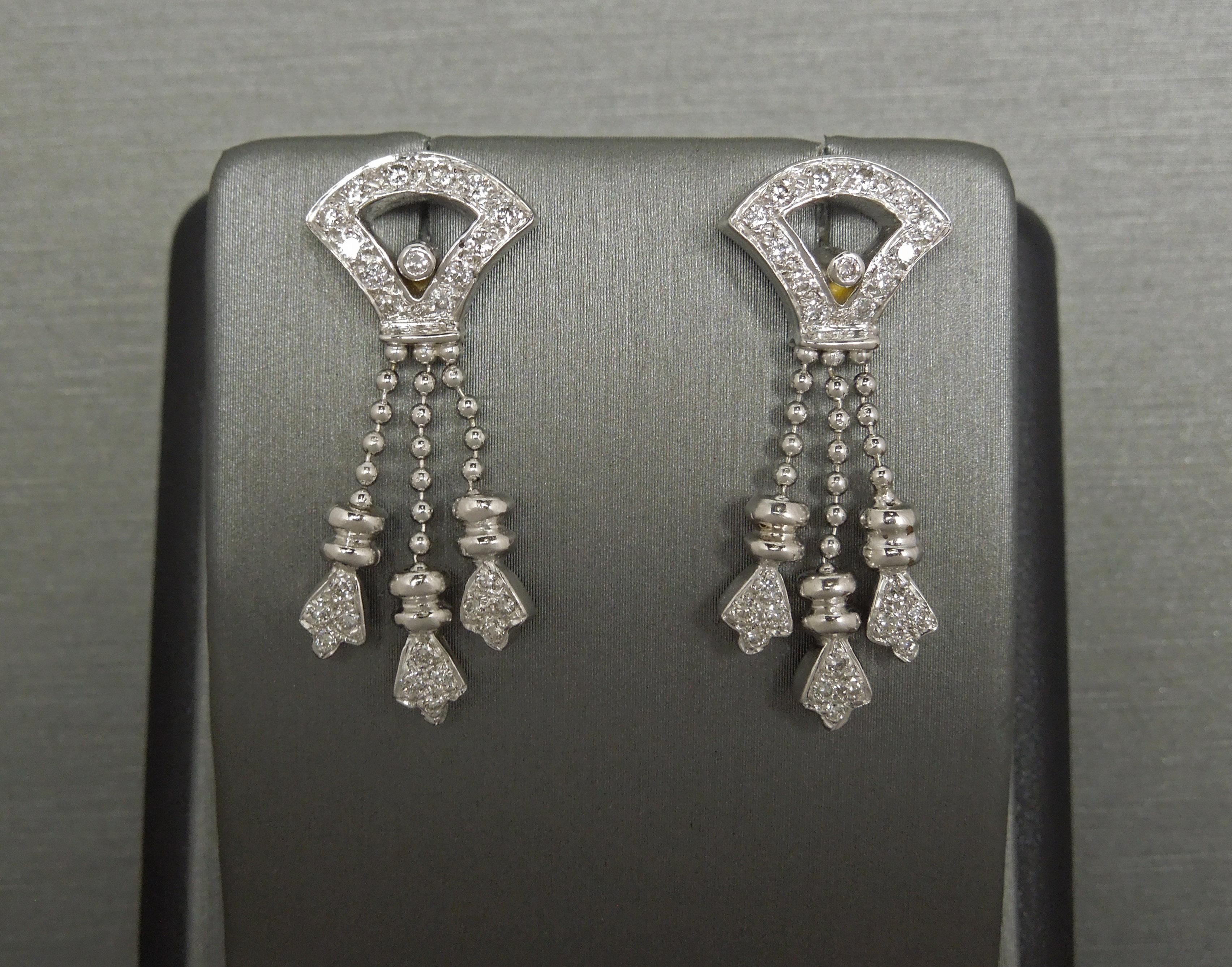 Diamond Scroll Tassel Necklace & Earrings Art Deco Cocktail Set For Sale 7