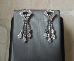 Diamond Scroll Tassel Necklace & Earrings Art Deco Cocktail Set