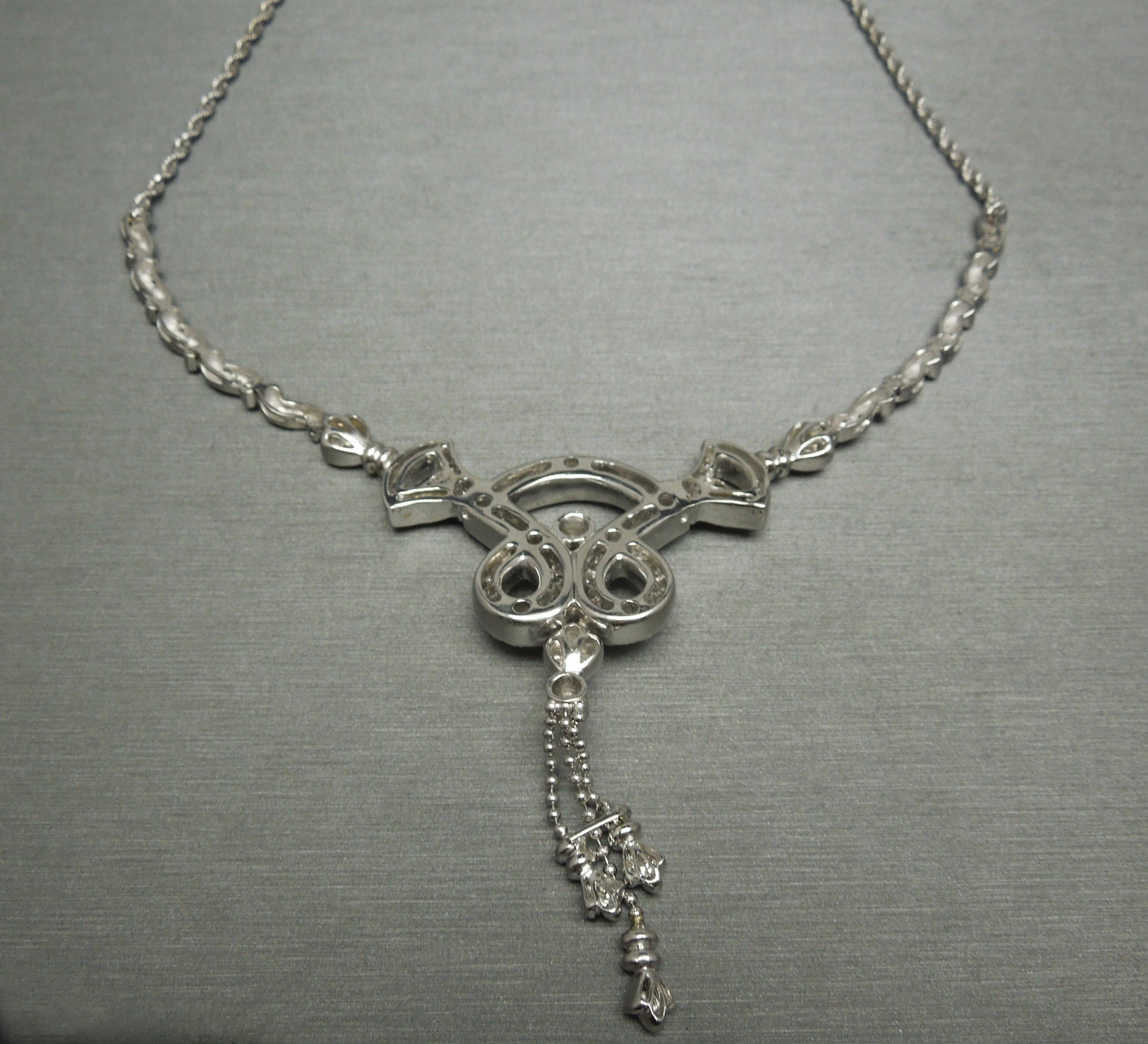 Diamond Scroll Tassel Necklace & Earrings Art Deco Cocktail Set For Sale 3