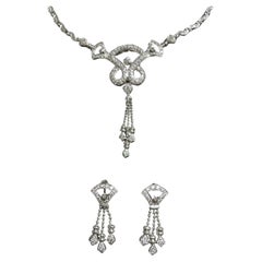 Vintage Diamond Scroll Tassel Necklace & Earrings Art Deco Cocktail Set