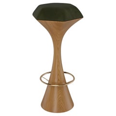Diamond Sculptural Luxury Bar Chair w/Natural Oak & Olive Velvet by MainGUILTY
