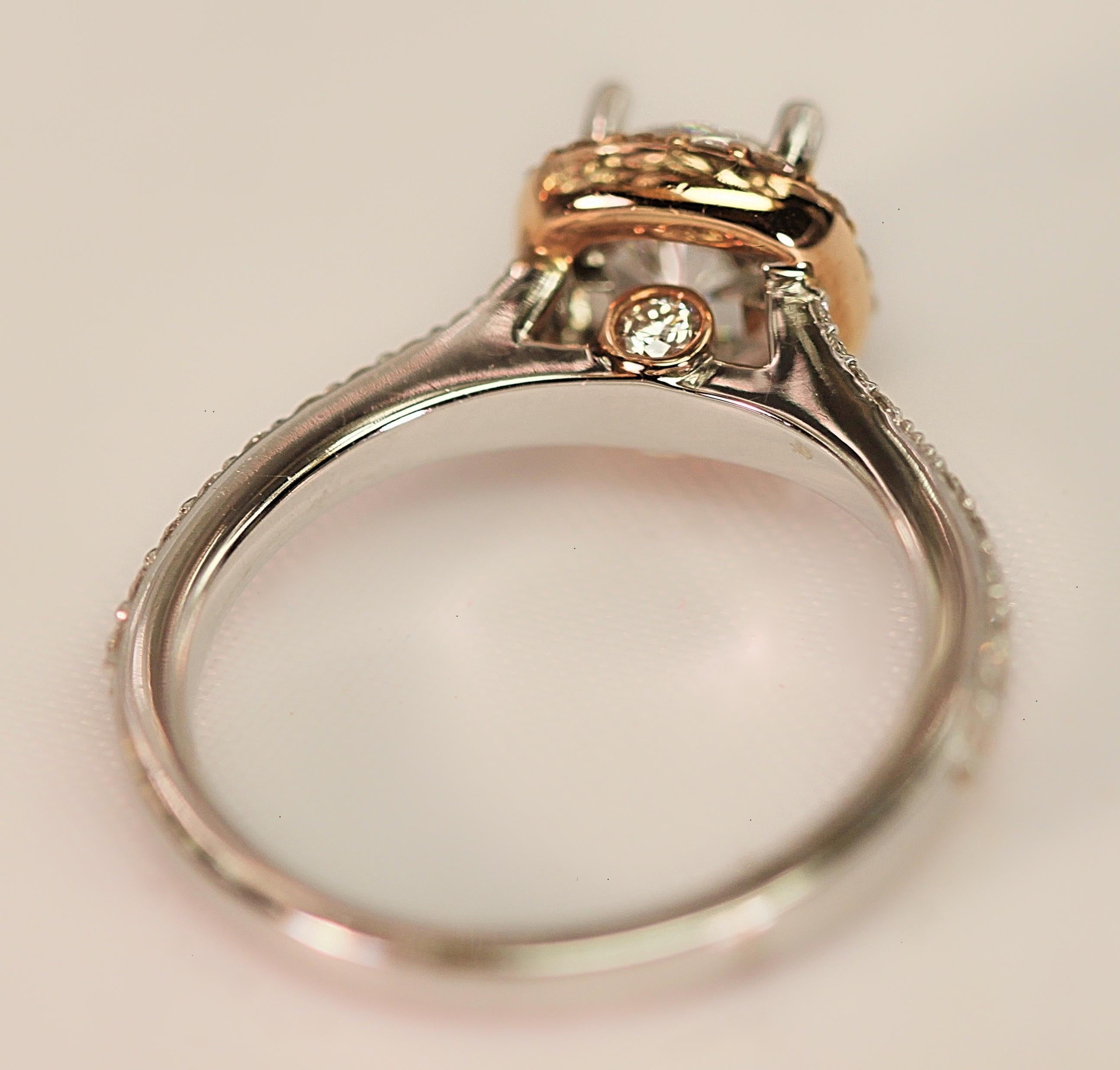 Round Cut Diamond Semi Mount Engagement Bridal Ring 14 Karat Rose and White Gold .53 Carat For Sale