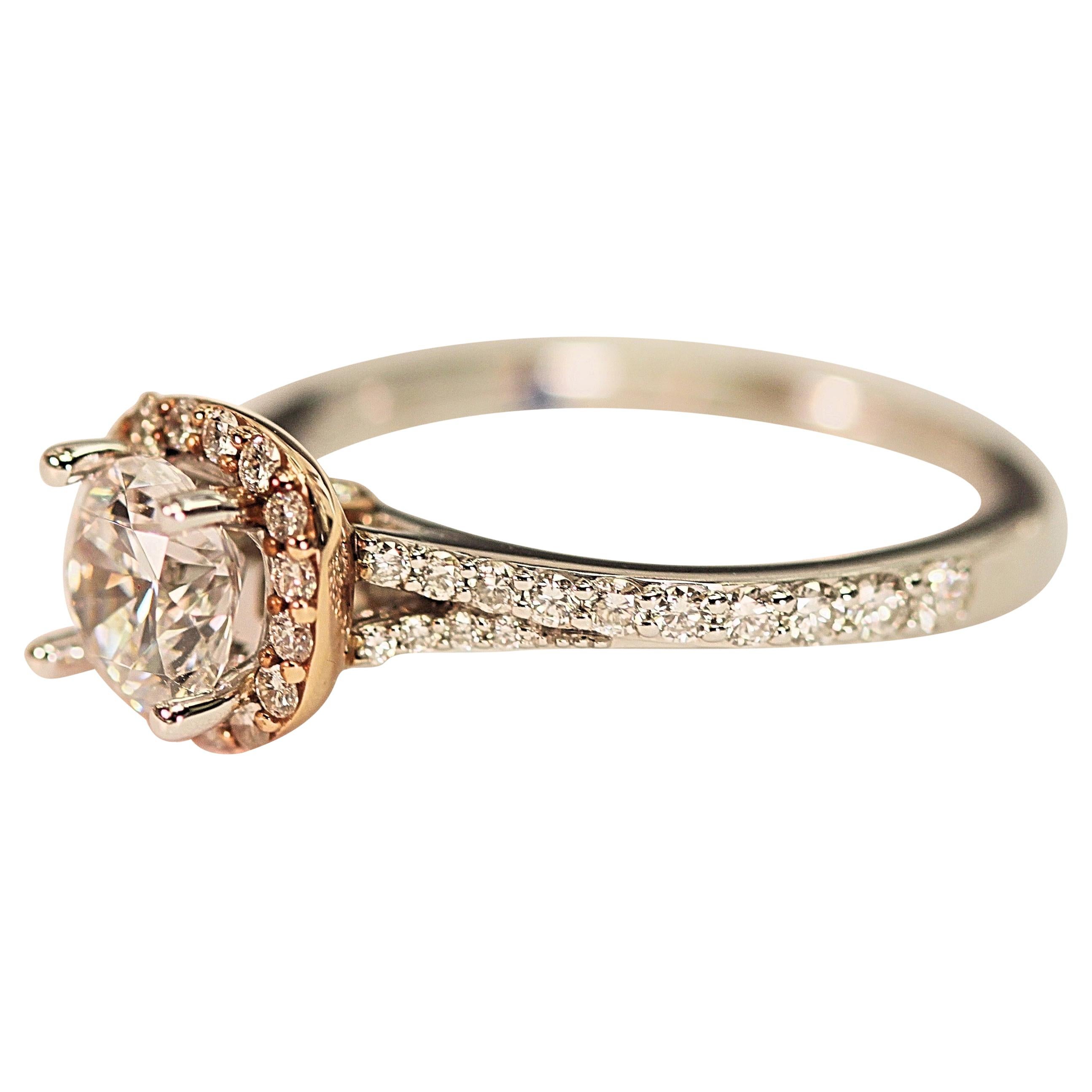 Diamond Semi Mount Engagement Bridal Ring 14 Karat Rose and White Gold .53 Carat For Sale