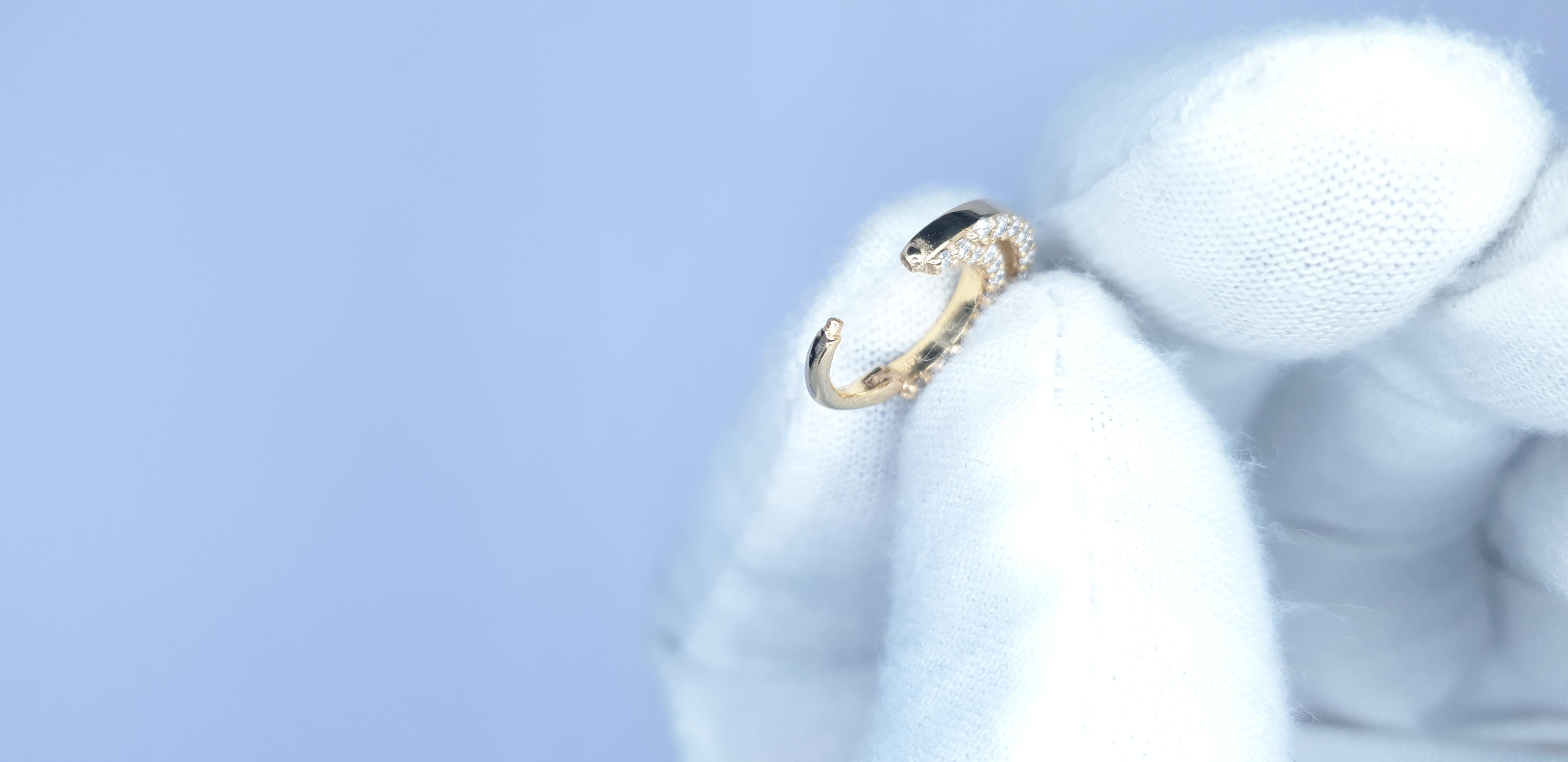 Diamond Septum 14k Solid Gold Ring Piercing Nose Pin in 16 gauge For Sale 8