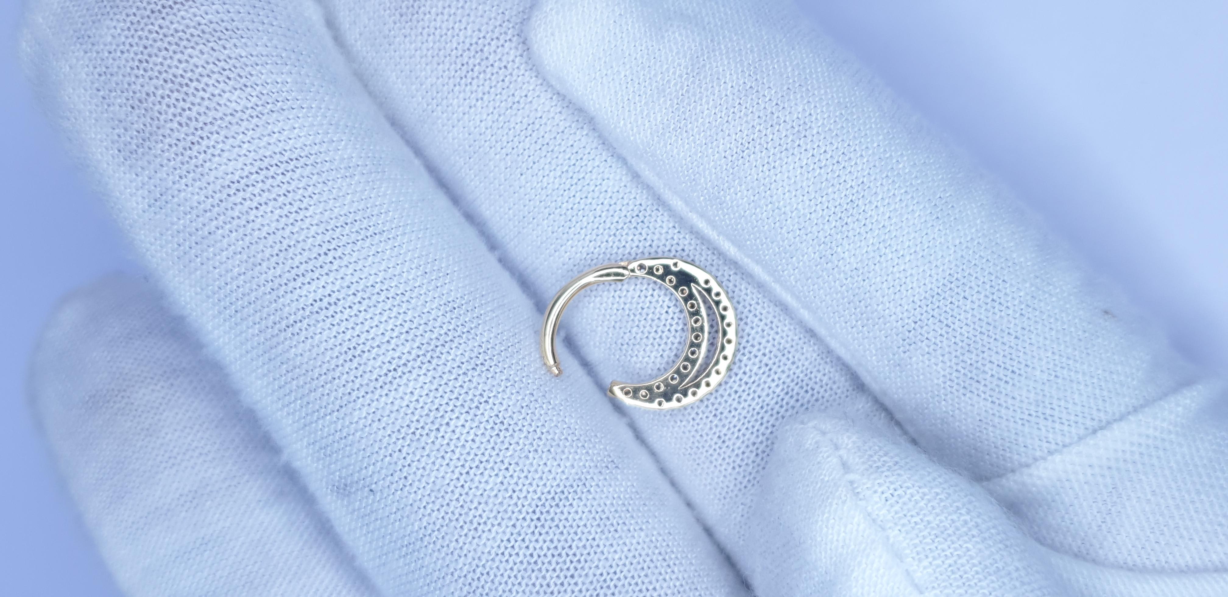 Diamond Septum 14k Solid Gold Ring Piercing Nose Pin in 16 gauge For Sale 10