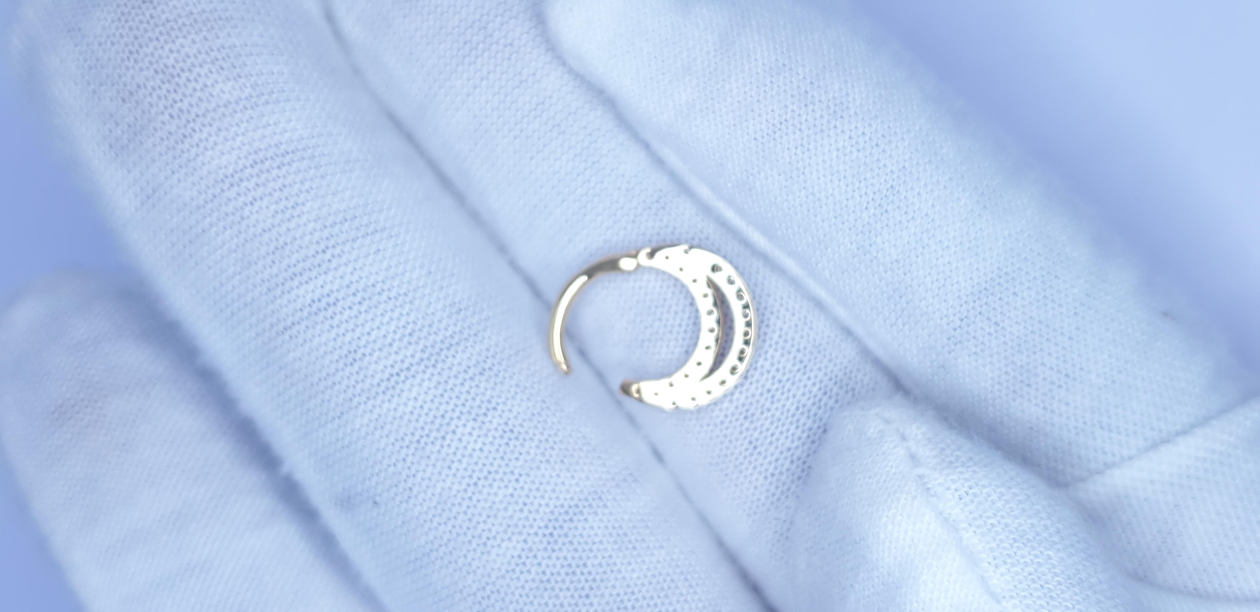 Diamond Septum 14k Solid Gold Ring Piercing Nose Pin in 16 gauge For Sale 11