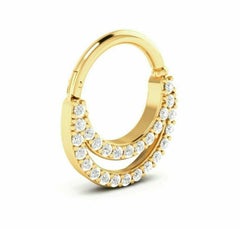 Diamond Septum 14k Solid Gold Ring Piercing Nose Pin in 16 gauge