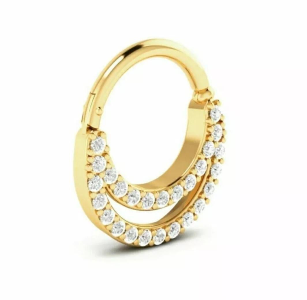 Diamond Septum 14k Solid Gold Ring Piercing Nose Pin in 16 gauge In New Condition For Sale In Chicago, IL