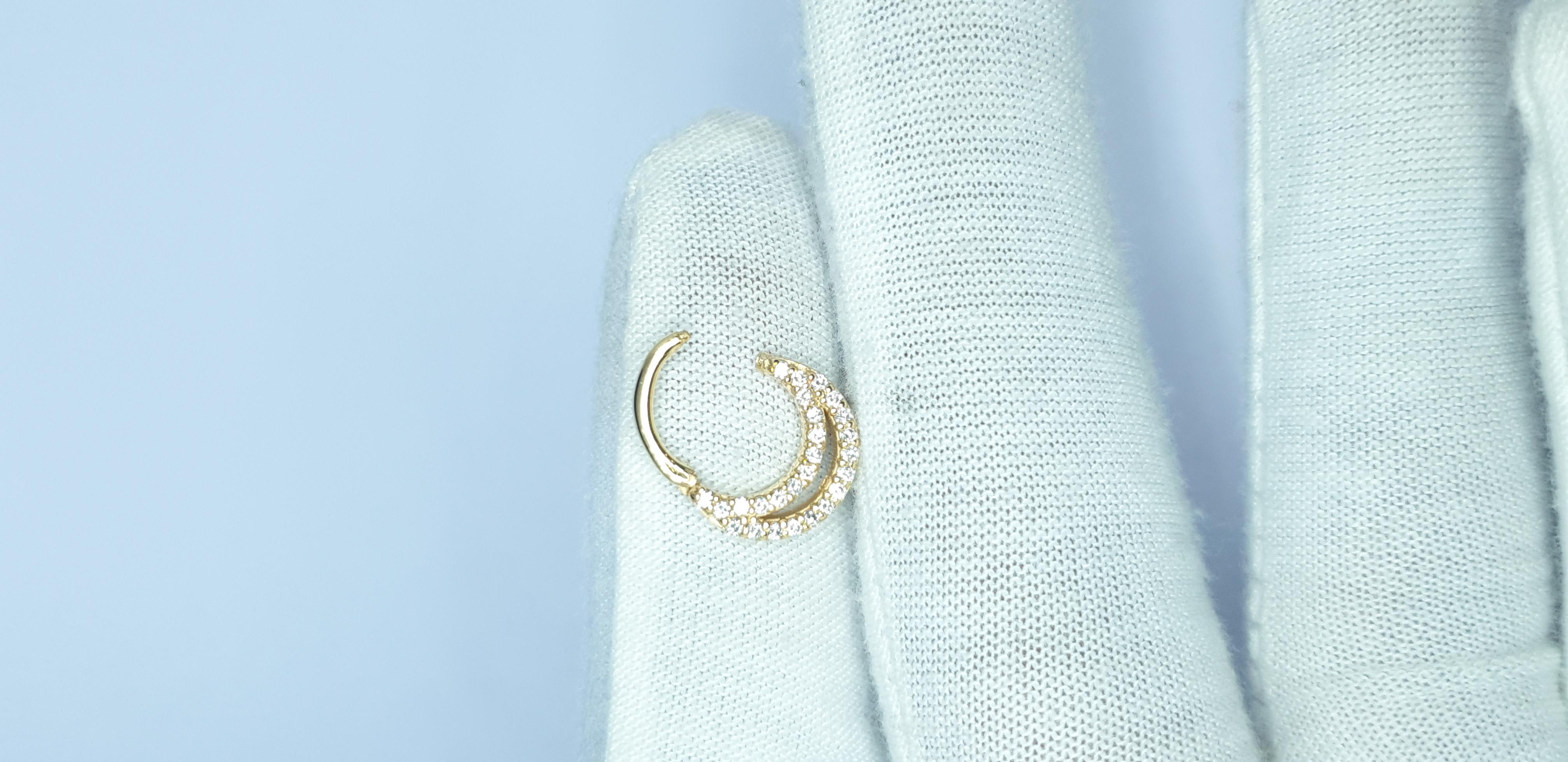 Diamond Septum 14k Solid Gold Ring Piercing Nose Pin in 16 gauge For Sale 2