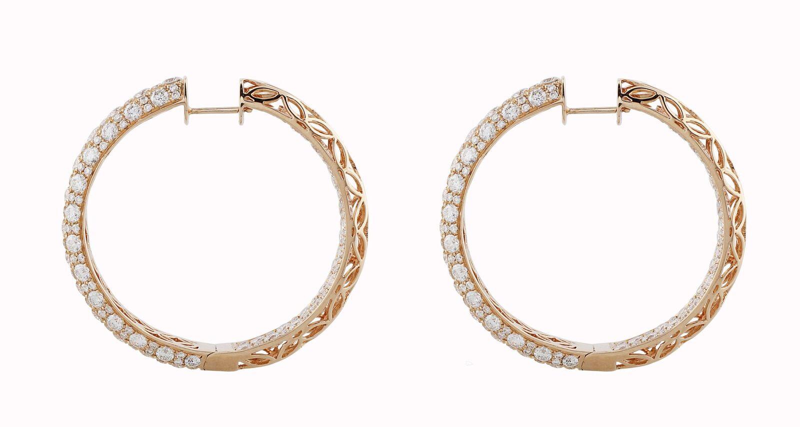 Women's Diamond Set 18 Karat Rose Gold Hoop Earrings For Sale