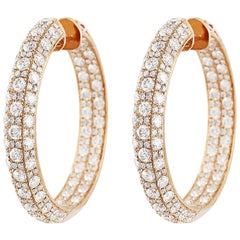 Diamond Set 18 Karat Rose Gold Hoop Earrings